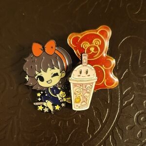 Kawaii Character & Gummy Bear Enamel Pin Set - Black, Red, Pink